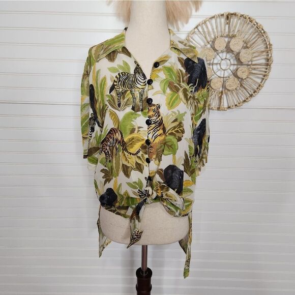 RJ Collection 100% Silk Safari Shirt Small - Picture 3 of 10